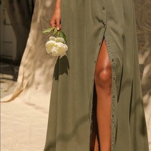 Olive green maxi skirt with buttons